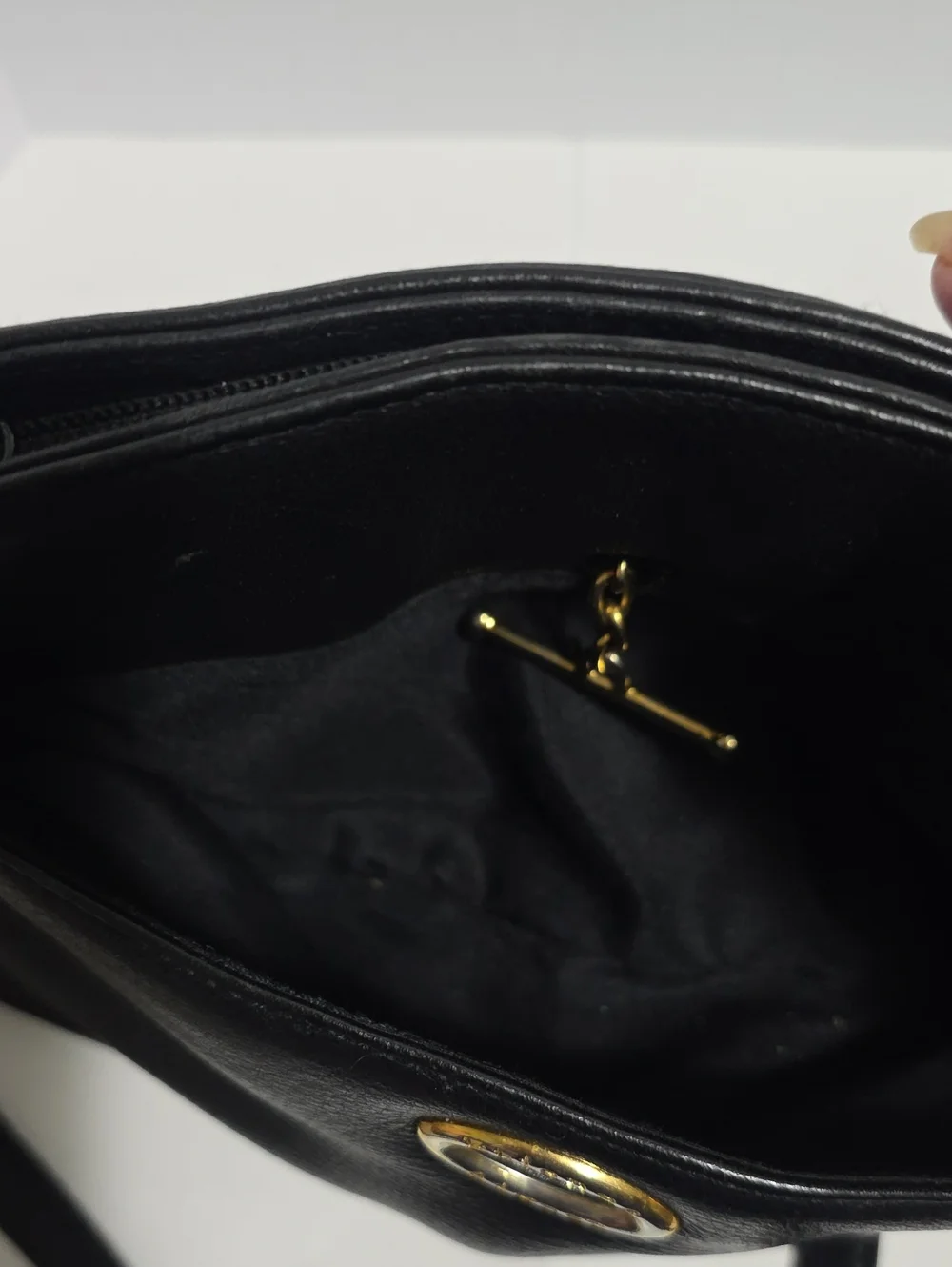 Etienne Aigner Black Leather Shoulder Bag with Gold Hardware